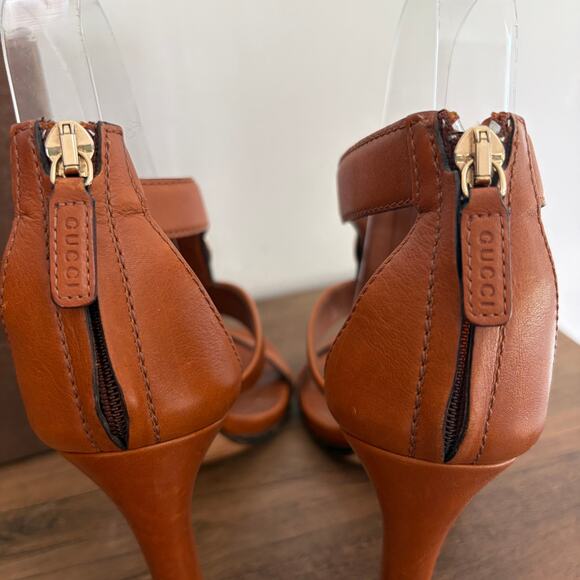 GUCCI Interlocking GG w/ COA 36 6 Leather Brown Heels Sandals Authenticated Box - Picture 7 of 13